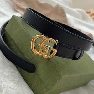 Gucci Black Belt with Gold GG Buckle